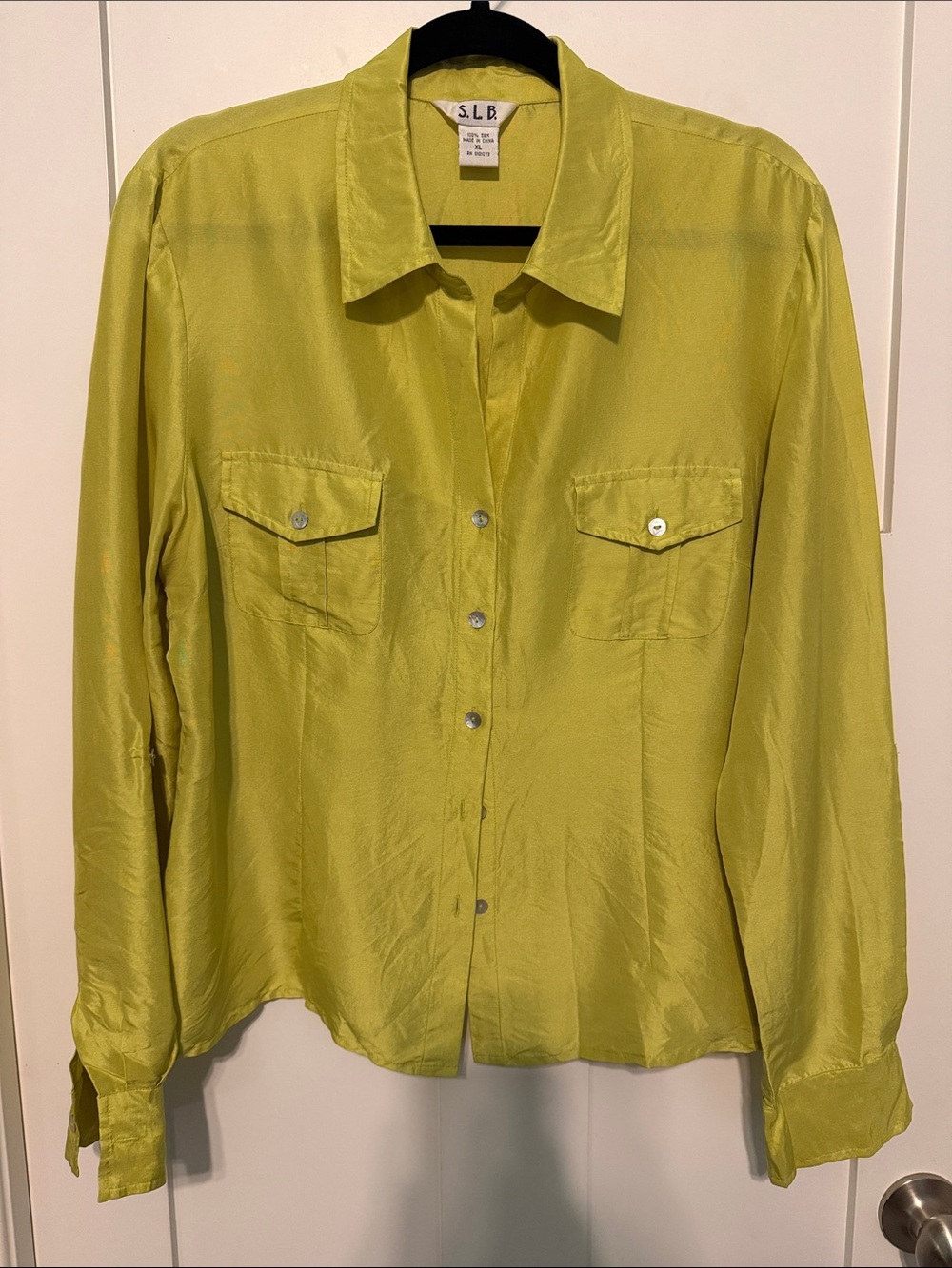 S.L.B. 100% Silk Button-Up Shirt in Lemon Yellow Vintage
